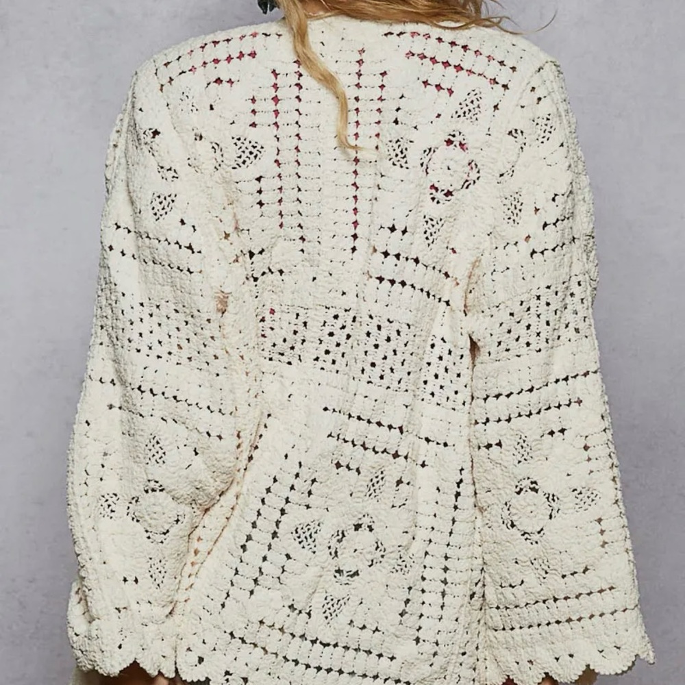 Crochet Knit Cream Cardigan